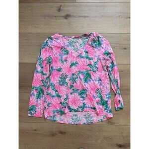 Lilly Pulitzer Etta Long Sleeve T Shirt Medium Pink Blossom Try Your Zest